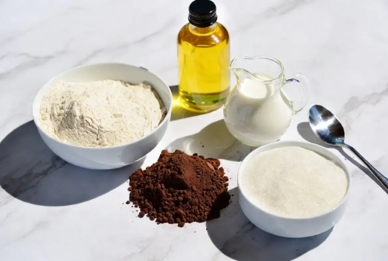 Ingredients for eggless chocolate mug cake no baking powder recipe