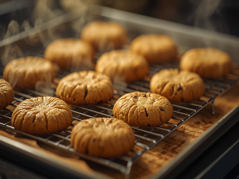 Perfectly baked Biscoff cookies with molten cookie butter center visible