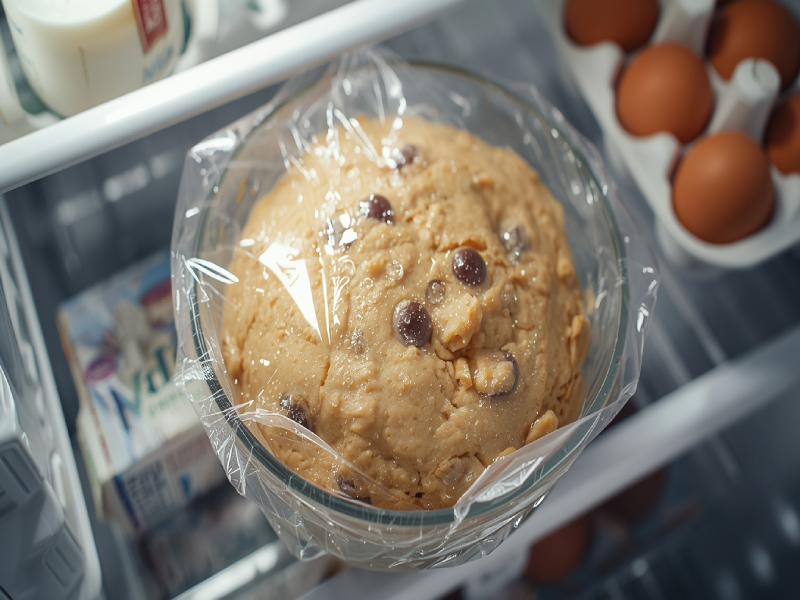Cookie dough wrapped in plastic wrap ready for chilling