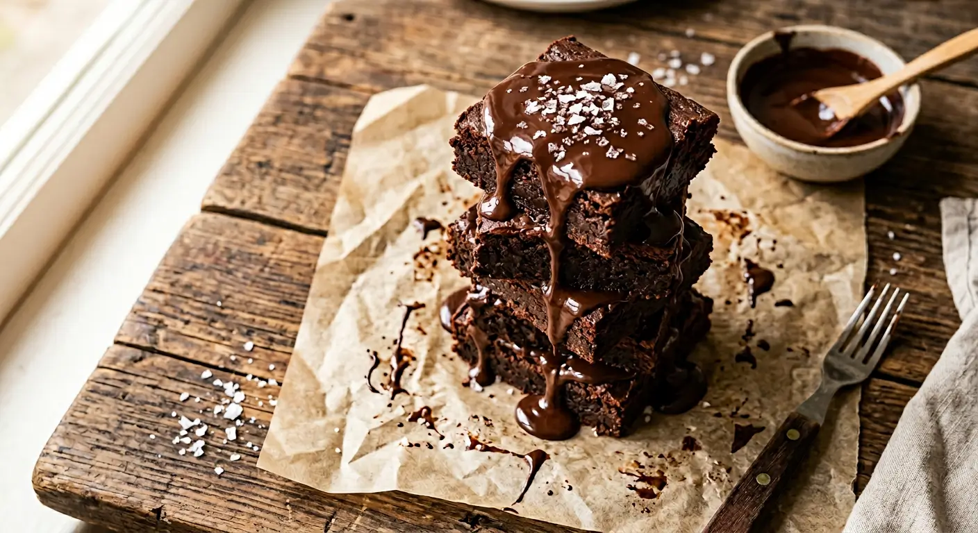 Fudgy sweet potato brownies sliced on parchment paper